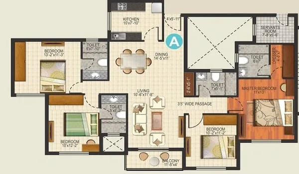 4 BHK, 3,536–4,060 sq.ft. floor plan at Prestige Neopolis